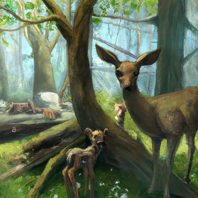 A deer named Daisy looking sad in the forest with her new baby sibling getting all the attention.